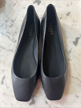 Hobbs Navy Leather Square-Toe Flats